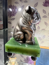 Load image into Gallery viewer, Russian Solid Silver Bulldog with Ruby Eyes mounted  on a Jade Base I believe copy