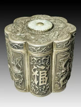 Load image into Gallery viewer, A CHINESE SILVER & JADE DRAGON BOX WITH AN INSCRIBED POEM, QING DYNASTY (1644-1911