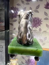 Load image into Gallery viewer, Russian Solid Silver Bulldog with Ruby Eyes mounted  on a Jade Base I believe copy