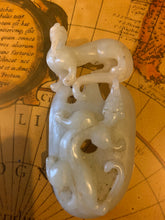 Load image into Gallery viewer, Chinese 20th century  jade carving of a dragon and a dog-of-fo..