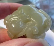 Load image into Gallery viewer, Chinese Nephrite Jade carving of a mythical beast with the flaming pearl.