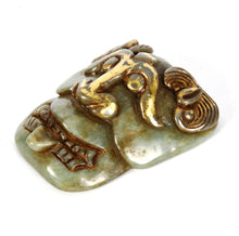 Load image into Gallery viewer, An archaistic Taotie jade buckle with gold gilding