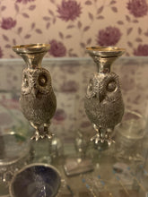 Load image into Gallery viewer, A pair of late Victorian silver novelty owl vases, Sydney Blunt & Frederick Dendy Wray, London.