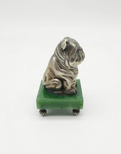 Load image into Gallery viewer, Russian Solid Silver Bulldog with Ruby Eyes mounted  on a Jade Base I believe copy