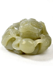 Load image into Gallery viewer, Chinese Nephrite Jade carving of a mythical beast with the flaming pearl.