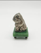 Load image into Gallery viewer, Russian Solid Silver Bulldog with Ruby Eyes mounted  on a Jade Base I believe copy