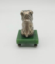 Load image into Gallery viewer, Russian Solid Silver Bulldog with Ruby Eyes mounted  on a Jade Base I believe copy
