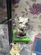 Load image into Gallery viewer, Russian Solid Silver Bulldog with Ruby Eyes mounted  on a Jade Base I believe copy