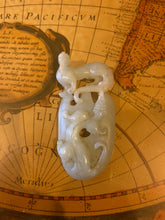 Load image into Gallery viewer, Chinese 20th century  jade carving of a dragon and a dog-of-fo..