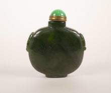 Load image into Gallery viewer, A two-handled Chinese Spinich Green Jade Snuff bottle.
