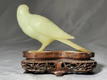 Load image into Gallery viewer, A CHINESE JADE BIRD ON ROSEWOOD STAND, QING DYNASTY (1644-1911)