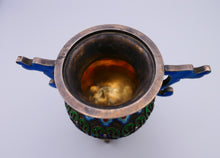 Load image into Gallery viewer, Chinese silver enamelled two handled jai vessel on tripod feet