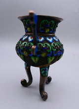 Load image into Gallery viewer, Chinese silver enamelled two handled jai vessel on tripod feet
