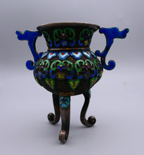 Load image into Gallery viewer, Chinese silver enamelled two handled jai vessel on tripod feet