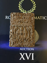 Load image into Gallery viewer, 19th century sandalwood card case, carved in high relif with Indian pavilions and palm trees..