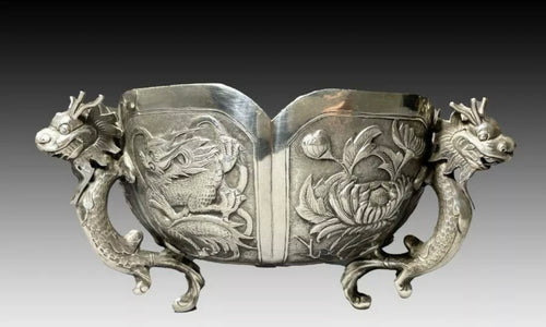 CHINESE SILVER DRAGON TRIPOD STAND BOWL, QING PERIOD (1644-1911)