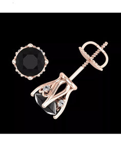 1.26 CTW Fancy Black Diamond Solitaire Art Deco Stud Earrings 18K Rose Gold