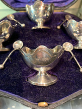 Load image into Gallery viewer, A cased set of Edwardian Silver salts  &amp; spoons, by Charles Edwards ,London 1906
