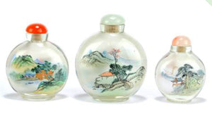 3 Chinese Glass Globular  painted Snuff Bottles.