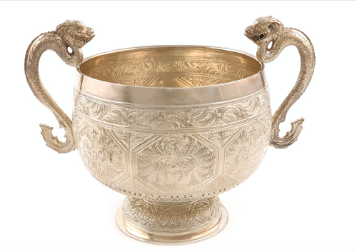 A Victorian silver two-handled bowl,by George Fox, London 1878,  in the Chinese manner