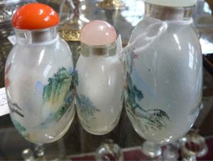 3 Chinese Glass Globular  painted Snuff Bottles.