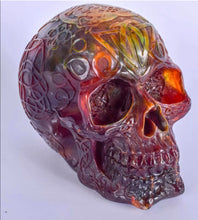 Load image into Gallery viewer, Contemporary Amber Type carved Skull with Celtic symbols