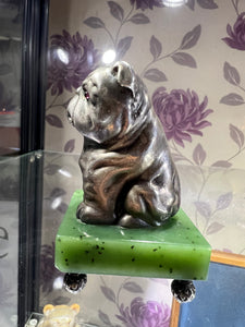 Russian Solid Silver Bulldog with Ruby Eyes mounted  on a Jade Base I believe copy