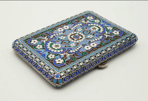 Russian  Cloisonné Enamel Solid Silver Cigarette Case boxed.