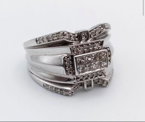 14K White Gold Diamond Cocktail Dress Ring in the Art Deco Style,