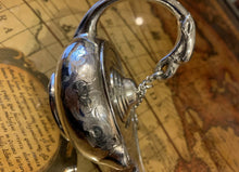 Load image into Gallery viewer, Victorian silver inkwell of Museum quality modelled as an Aladdin&#39;s lamp with part engraved decoration and eagles head, London 1868, James Charles Edington