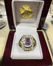 Load image into Gallery viewer, A beautiful 18k Gold Ruby &amp; Diamond octagonal cluster ring