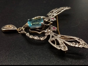 A Gold & Silver & Gem-set Dragonfly Brooch, probably Continental.
