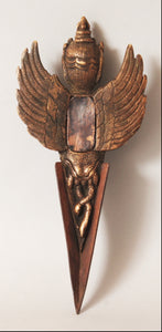 A Phurba Bronze parcel gilt ritual dagger in box. Early 20th century.