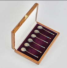 Load image into Gallery viewer, Set of 6 Russian  Silver teaspoons with cloisonne enamel
