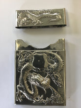 Load image into Gallery viewer, A  Chinese export silver rectangular card case dragon and prunus flowers.