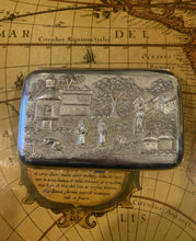 Load image into Gallery viewer, Indian silver cushioned rectangular cigar case , showing Figures In A Village thene .with buildings , trees and houses