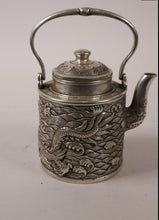 Load image into Gallery viewer, A 19th century cylindrical Chinese silvered metal teapot and cover..