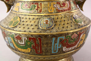 A 19th century Chinese bronze and cloisonne enamel two-handled jar