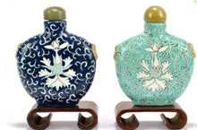 Load image into Gallery viewer, 2 similar Chinese Republic Floral enamelled Snuff bottles , Dark Blue and Turquoise.