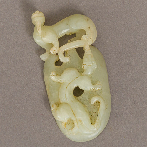 Chinese 20th century  jade carving of a dragon and a dog-of-fo..
