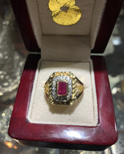 Load image into Gallery viewer, A beautiful 18k Gold Ruby &amp; Diamond octagonal cluster ring