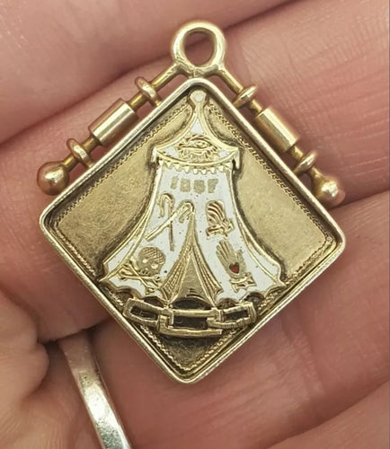 Rare Victorian 15ct gold and enamel Oddfellows watch fob- pendant. IOOF Independent Order of the Fellows- Friendship, Love, Truth