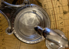 Load image into Gallery viewer, Victorian silver inkwell of Museum quality modelled as an Aladdin&#39;s lamp with part engraved decoration and eagles head, London 1868, James Charles Edington