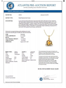 0.40 CTW Citrine & amp; Micro Pave VS/SI Diamond Halo Necklace 18K Yellow Gold