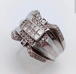 14K White Gold Diamond Cocktail Dress Ring in the Art Deco Style,