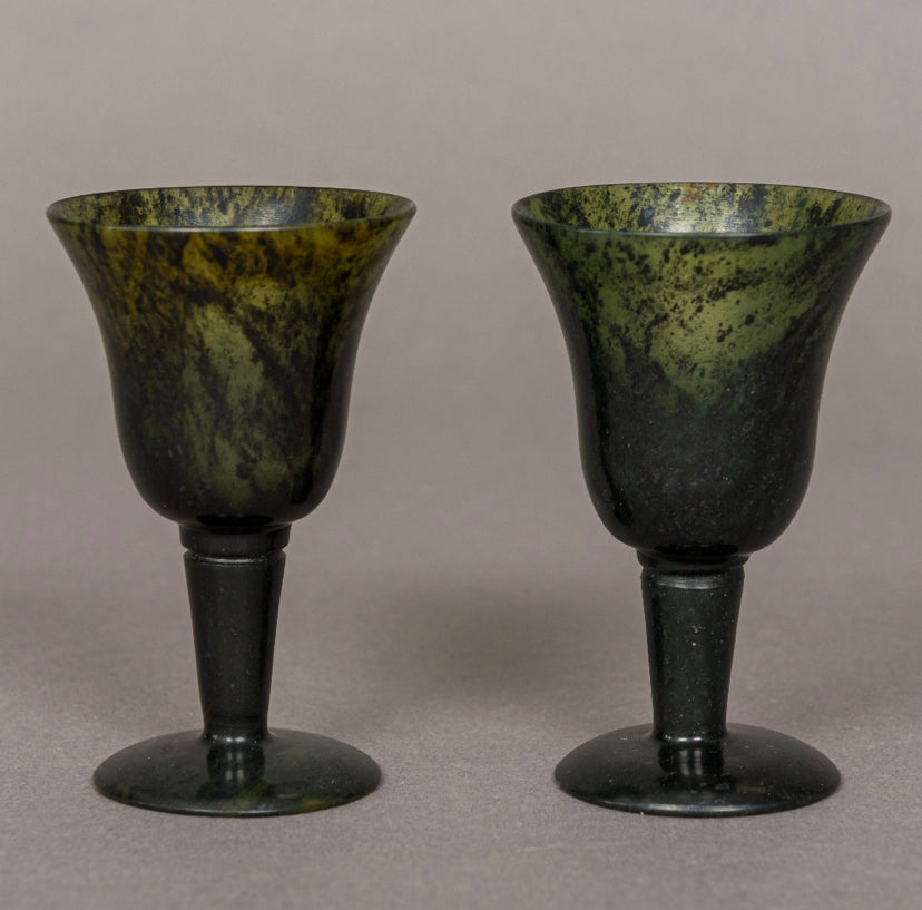 A quality pair of Spinach Jade Goblets.