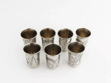 Load image into Gallery viewer, Russian 84 standard silver set of 7 vodka shot cupsEseevich Zakhoder, Kiev, c. 1908-1917