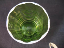 Load image into Gallery viewer, Horizontal and vertical green Iridised ribbed vase. Bohemian 1840-1900s By Kralik welz loetz .