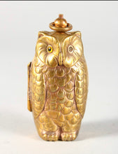 Load image into Gallery viewer, Antique Brass double Sovereign Case Owl figure with Glass eyes