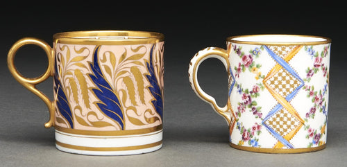 A Sevres Coffee Can, C1765-75, finely Painted and Gilt Trellis Flower Trails with Blue and Fawn Ribbon and a Barr, Flight & Barr Worcester Coffee Can